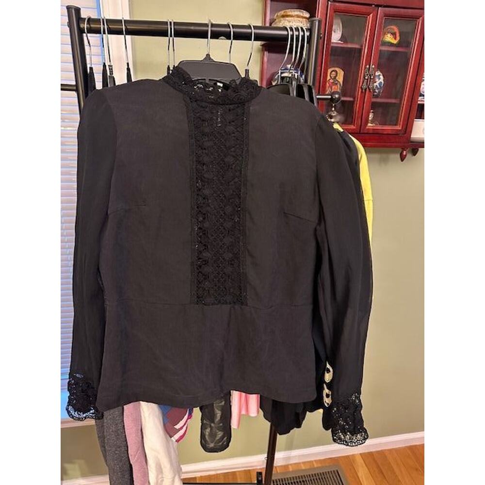 Yigal Azrouel Black Silk & Lace Long Sleeved Peplum Blouse Designer Whimsygoth 6